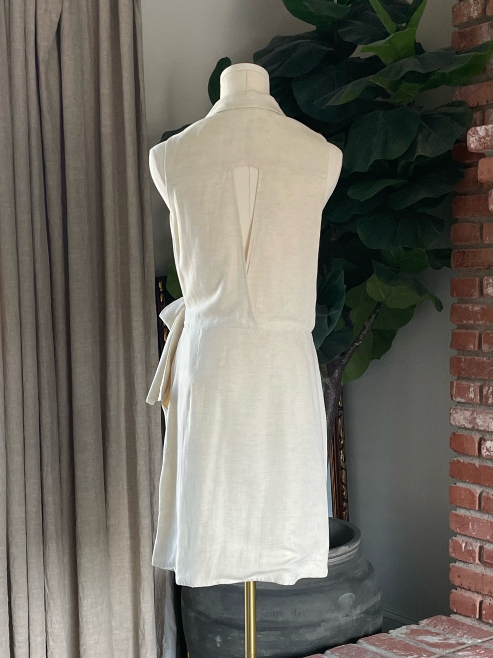 Anthropologie Sleeveless Wrap Mini Dress in Light Cream - Picture 2 of 8